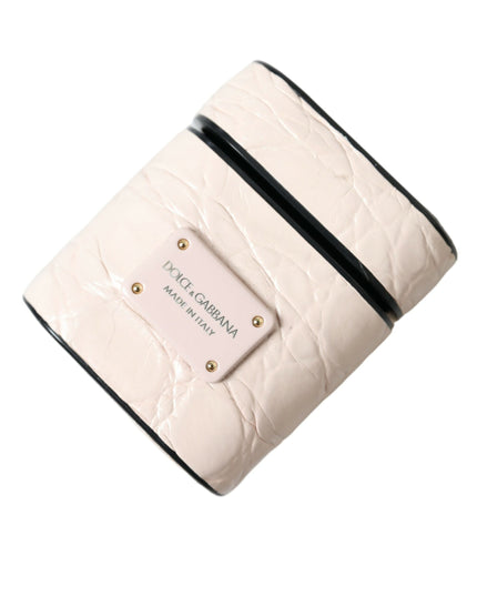 Dolce & Gabbana Light Pink Calf Leather Metal Logo Plaque Airpods Case