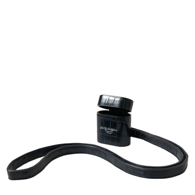 Dolce & Gabbana Black Crocodile Leather Silver Metal Logo Airpods Case