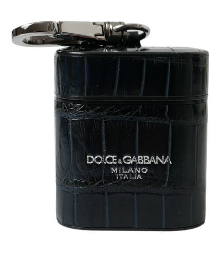 Dolce & Gabbana Black Crocodile Leather Silver Metal Logo Airpods Case