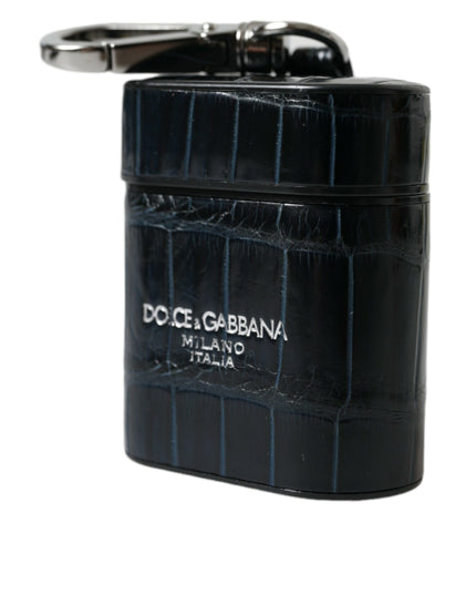 Dolce & Gabbana Black Crocodile Leather Silver Metal Logo Airpods Case