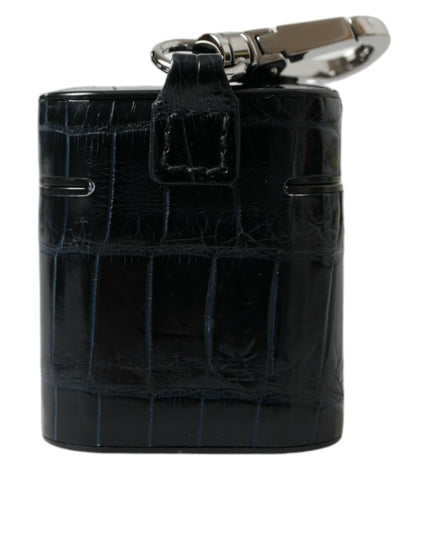 Dolce & Gabbana Black Crocodile Leather Silver Metal Logo Airpods Case
