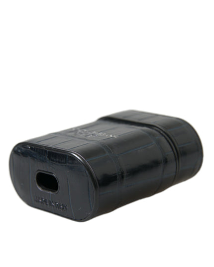 Dolce & Gabbana Black Crocodile Leather Silver Metal Logo Airpods Case