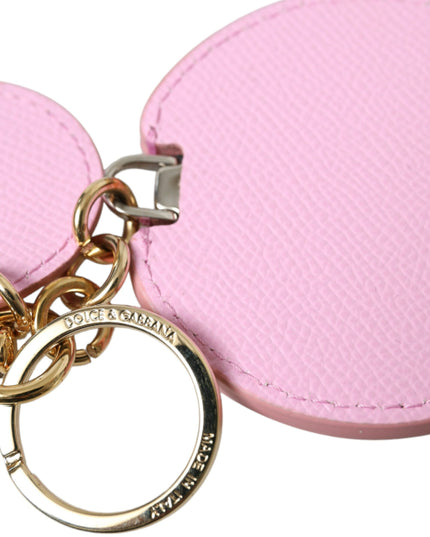 Dolce & Gabbana Pink Calf Leather Gold Metal Logo Print Keyring Keychain