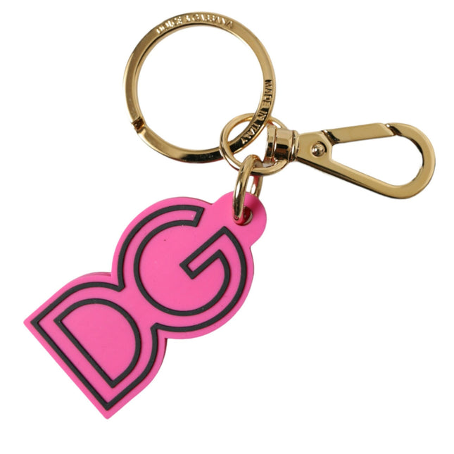 Dolce & Gabbana Pink Rubber Gold Tone Metal DG Logo Keyring Keychain