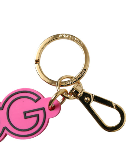 Dolce & Gabbana Pink Rubber Gold Tone Metal DG Logo Keyring Keychain