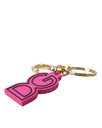 Dolce & Gabbana Pink Rubber Gold Tone Metal DG Logo Keyring Keychain