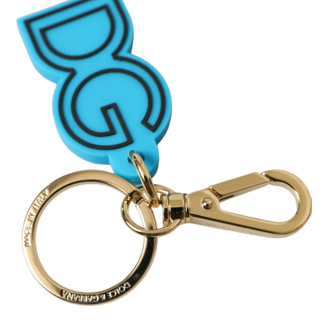 Dolce & Gabbana Blue Rubber Gold Tone Metal DG Logo Keyring Keychain
