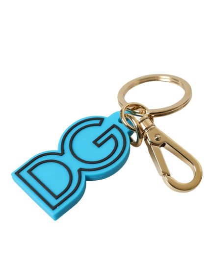 Dolce & Gabbana Blue Rubber Gold Tone Metal DG Logo Keyring Keychain