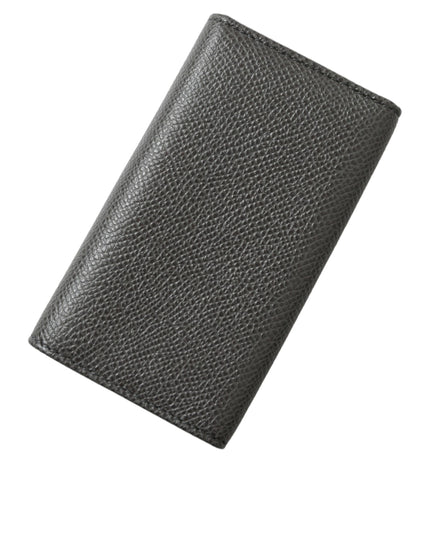 Dolce & Gabbana Gray Leather Silver Metal Logo Plaque Trifold Keyring