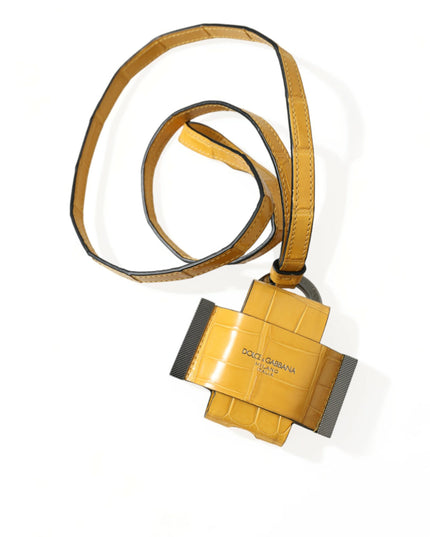 Dolce & Gabbana Yellow Crocodile Leather Logo Print Lanyard Keychain