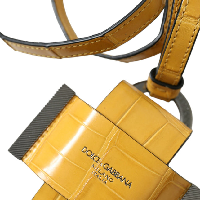 Dolce & Gabbana Yellow Crocodile Leather Logo Print Lanyard Keychain