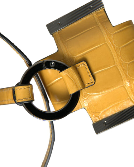 Dolce & Gabbana Yellow Crocodile Leather Logo Print Lanyard Keychain