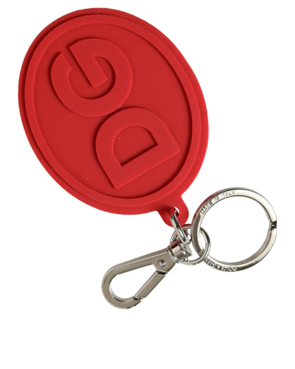 Dolce & Gabbana Red Rubber DG Logo Silver Brass Metal Keyring Keychain