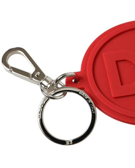 Dolce & Gabbana Red Rubber DG Logo Silver Brass Metal Keyring Keychain