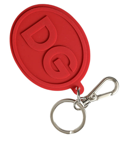 Dolce & Gabbana Red Rubber DG Logo Silver Brass Metal Keyring Keychain