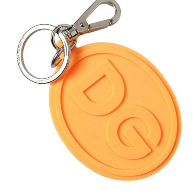 Dolce & Gabbana Orange Rubber DG Logo Silver Brass Metal Keyring Keychain
