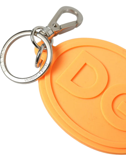 Dolce & Gabbana Orange Rubber DG Logo Silver Brass Metal Keyring Keychain