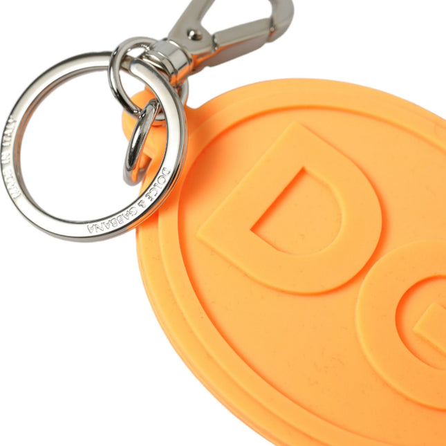 Dolce & Gabbana Orange Rubber DG Logo Silver Brass Metal Keyring Keychain
