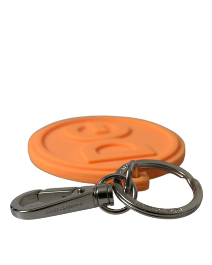 Dolce & Gabbana Orange Rubber DG Logo Silver Brass Metal Keyring Keychain