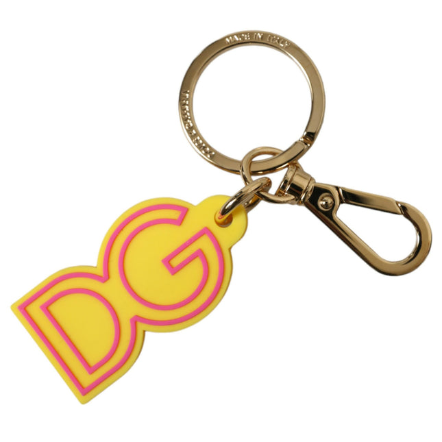 Dolce & Gabbana Yellow Rubber Gold Tone Metal DG Logo Keyring Keychain