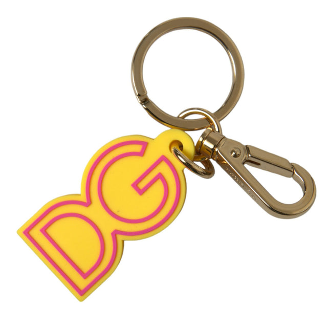 Dolce & Gabbana Yellow Rubber Gold Tone Metal DG Logo Keyring Keychain