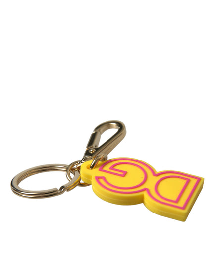 Dolce & Gabbana Yellow Rubber Gold Tone Metal DG Logo Keyring Keychain