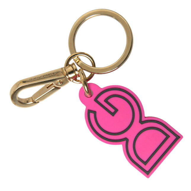 Dolce & Gabbana Pink Rubber Gold Tone Metal DG Logo Keyring Keychain