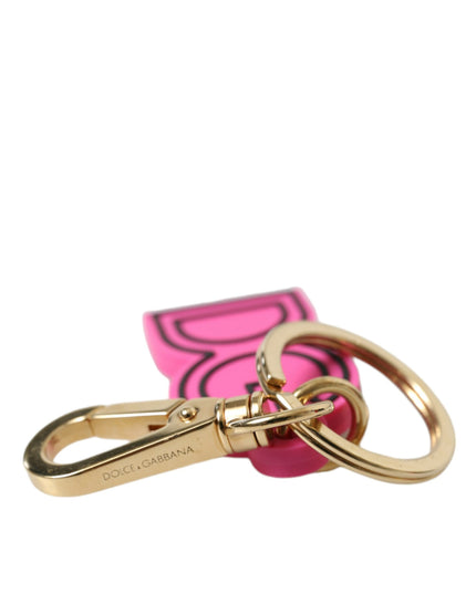 Dolce & Gabbana Pink Rubber Gold Tone Metal DG Logo Keyring Keychain