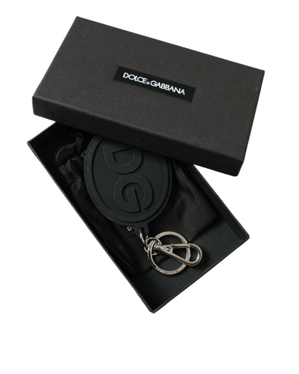 Dolce & Gabbana Black Rubber DG Logo Silver Brass Metal Keyring Keychain