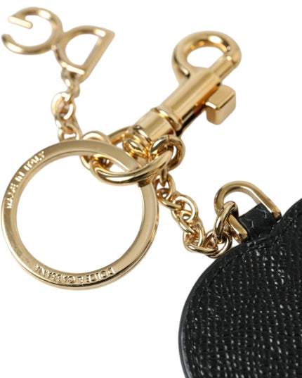 Dolce & Gabbana Pink Black Heart Leather Gold Tone Brass Keyring Keychain