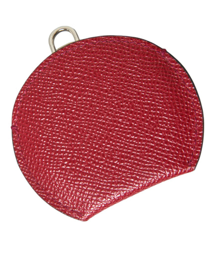 Dolce & Gabbana Red Calfskin Leather Round Logo Hand Mirror Holder
