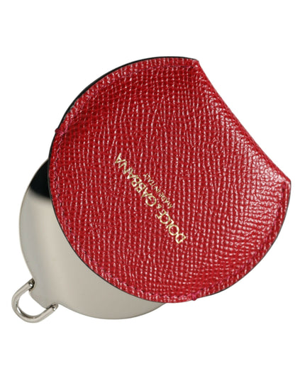 Dolce & Gabbana Red Calfskin Leather Round Logo Hand Mirror Holder