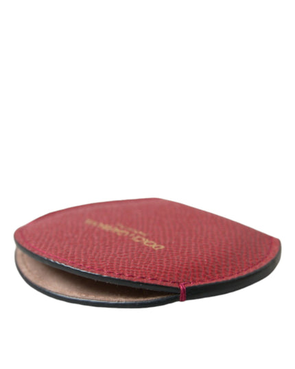 Dolce & Gabbana Red Calfskin Leather Round Logo Hand Mirror Holder