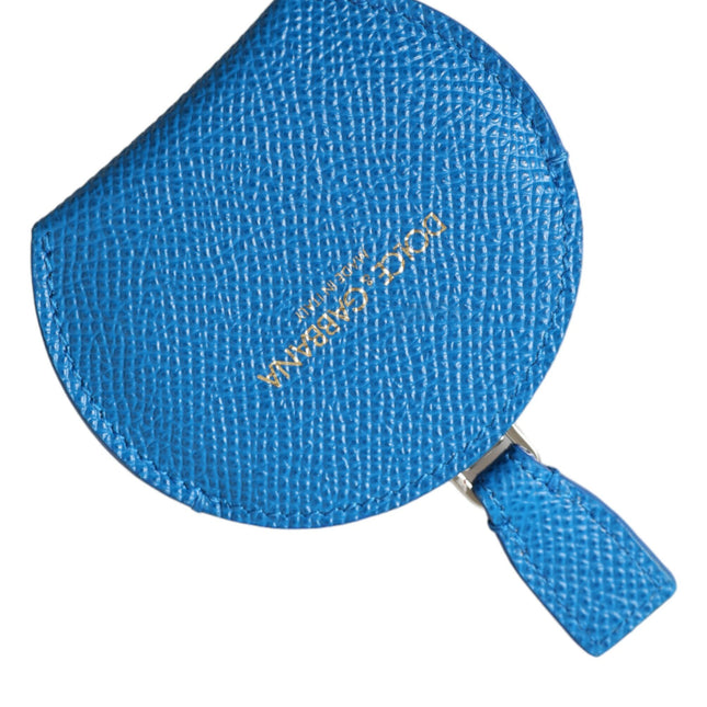 Dolce & Gabbana Blue Calfskin Leather Round Logo Hand Mirror Holder