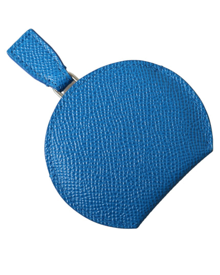Dolce & Gabbana Blue Calfskin Leather Round Logo Hand Mirror Holder