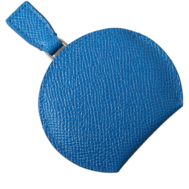 Dolce & Gabbana Blue Calfskin Leather Round Logo Hand Mirror Holder