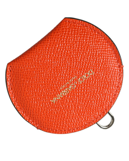Dolce & Gabbana Orange Calfskin Leather Round Logo Hand Mirror Holder