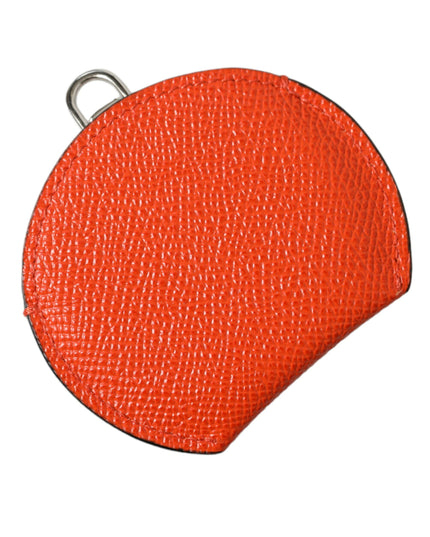 Dolce & Gabbana Orange Calfskin Leather Round Logo Hand Mirror Holder