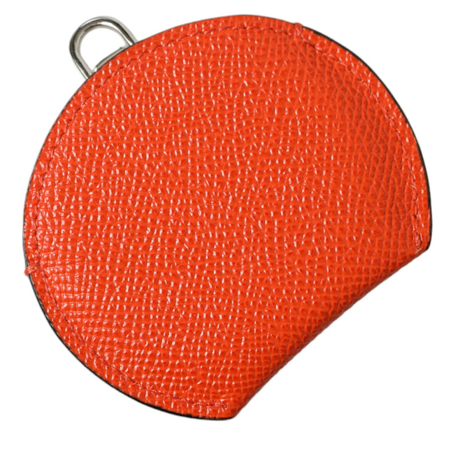 Dolce & Gabbana Orange Calfskin Leather Round Logo Hand Mirror Holder