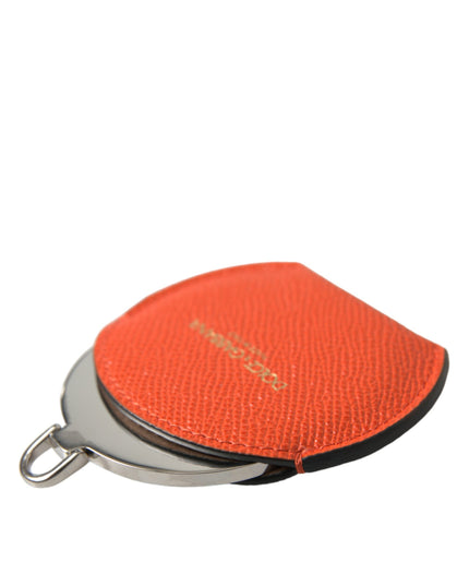 Dolce & Gabbana Orange Calfskin Leather Round Logo Hand Mirror Holder