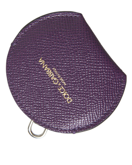 Dolce & Gabbana Purple Calfskin Leather Round Logo Hand Mirror Holder