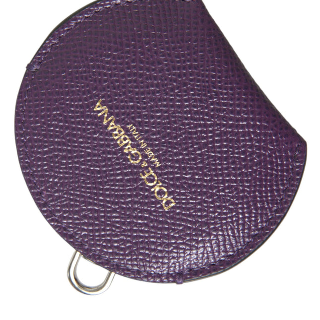 Dolce & Gabbana Purple Calfskin Leather Round Logo Hand Mirror Holder