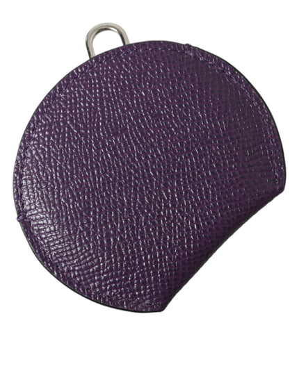 Dolce & Gabbana Purple Calfskin Leather Round Logo Hand Mirror Holder