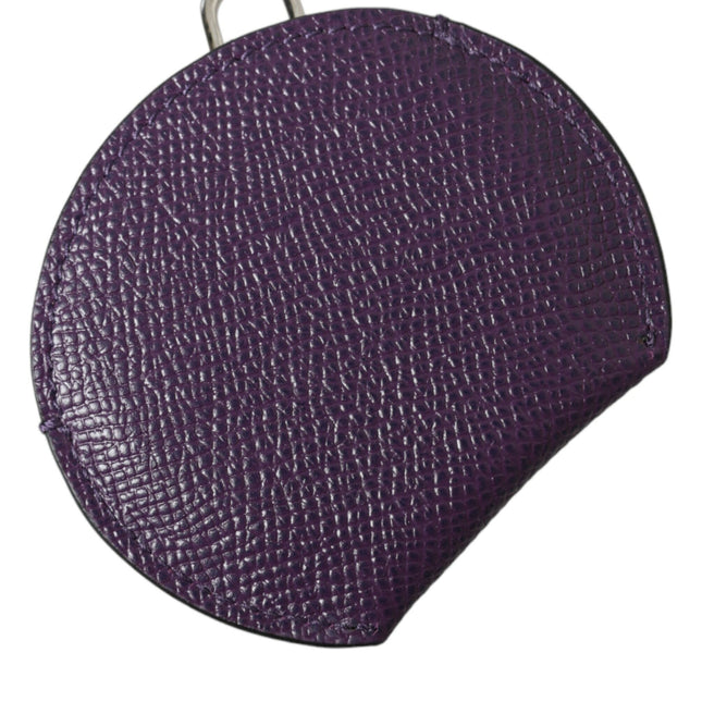 Dolce & Gabbana Purple Calfskin Leather Round Logo Hand Mirror Holder