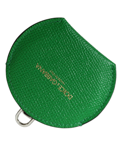 Dolce & Gabbana Green Calfskin Leather Round Logo Hand Mirror Holder