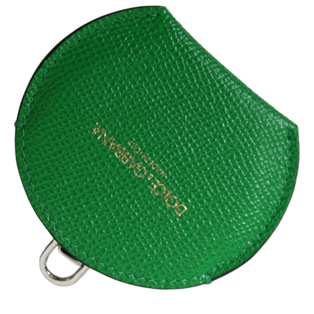 Dolce & Gabbana Green Calfskin Leather Round Logo Hand Mirror Holder