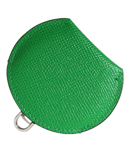 Dolce & Gabbana Green Calfskin Leather Round Logo Hand Mirror Holder