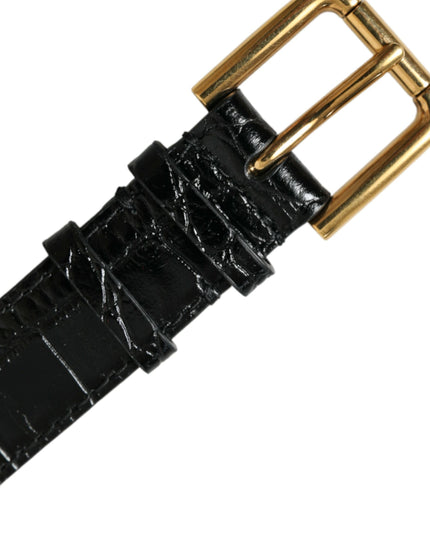 Dolce & Gabbana Black Textured Leather Gold Tone Metal Buckle Armband