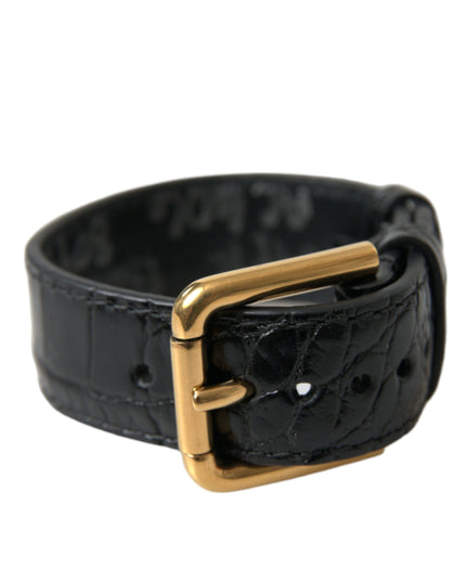 Dolce & Gabbana Black Textured Leather Gold Tone Metal Buckle Armband