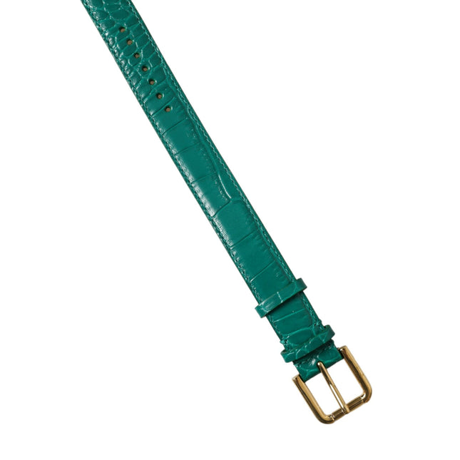 Dolce & Gabbana Green Textured Leather Gold Tone Metal Buckle Neckband